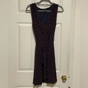 Navy & red faux wrap dress w/ sash belt; sz PM